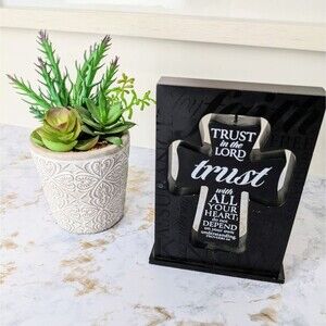 Black Spinning Believe/ Trust Cross Decor
